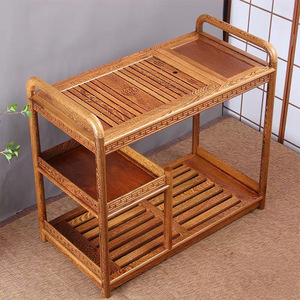 Carrito de té de madera maciza, mesa de té portátil con estante de almacenamiento para uso doméstico - Product Image 1