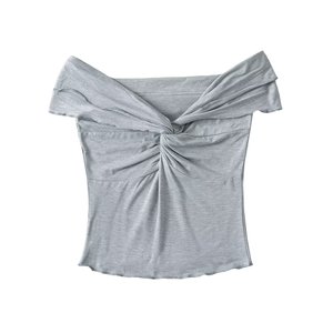 Blus Poliester Organik Lengan Pendek Berhias Ruffle Motif Bunga, Gaya Kasual Manis, Gaya Amerika Terbaru untuk Musim Panas - Product Image 4