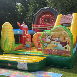 Castello Gonfiabile Economico a <span class=keywords><strong>Tema</strong></span> Fattoria per Bambini, Scivolo e Area Salto con Motivo Ranch di Mais - Product Image 2