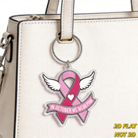 Porte-clés en acrylique Ruban Rose avec Ailes – Accessoire de Sensibilisation « Nous Portons du Rose en Octobre » pour Clés, Sacs, Sacs à Dos – Article de Soutien