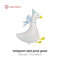 Ballons en aluminium en forme d'oie mignonne de 48 pouces avec base, ballon rond en forme d'oie style Instagram pour le 1er anniversaire, idéal pour les fêtes prénatales et les enfants