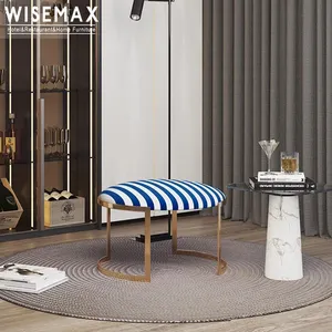 WISEMAX फर्नीचर नई आगमन घर धातु पैर के लिए नीले और सफेद ड्रेसिंग मल लोचदार कपड़े मल तुर्क कमरे में रहने वाले