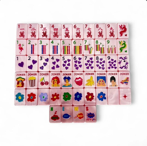 Ensemble de Mahjong Américain Funky 160 Tuiles Pop Art <span class=keywords><strong>Flamant</strong></span> <span class=keywords><strong>Rose</strong></span> Cœur Points Perle <span class=keywords><strong>Rose</strong></span> Acrylique Gravé Collection Fête Mahjong - Product Image 1
