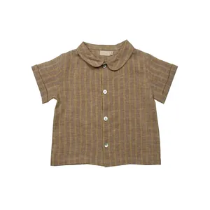 Verano bebé niños camisa de manga corta casual rayas Lino algodón camisetas personalizadas niños tops Lino bebé camisa