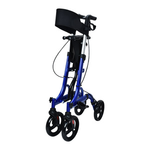 Déambulateur pliant en alliage d'aluminium à quatre roues léger pour personnes âgées avec frein à disque bleu - Product Image 1