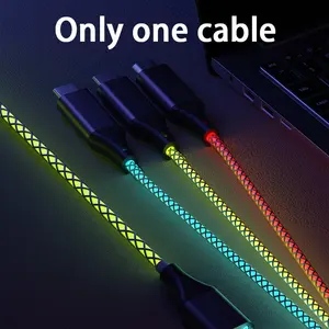 3 In 1 Glow Light Up USB Fast Charge Cable With Usb2.0 A Male To Micro B Type C Data Sync Charging Cord For Phone Android