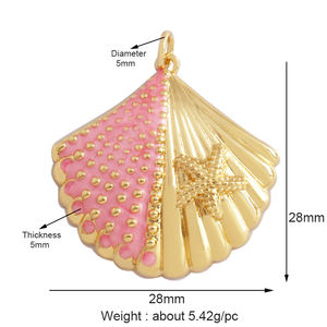 Pendentif Breloque en Forme de Poisson, Raie, Organisme Marin, Coquille de Conque, Nautil, Branche de Corail, Plaqué Or, Zircon, Fournitures de Bijoux P02 - Product Image 3