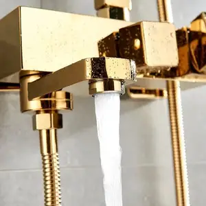 Luxury Gold Wall Mounted Shower Column Bathroom Rainfall Shower Set With Bath Faucet Mixer