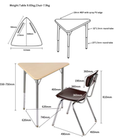 Verstellbares Modernes Dreieckiges Schüler-Schreibtisch-Stuhl-Set Langlebiger Schultisch mit Metallbeinen Ergonomische Klassenzimmermöbel für Kinder