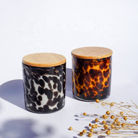 Porte-bougie en verre fait main de couleur ambre créative avec des taches de couleur léopard, décoration de Noël pour la maison, droit