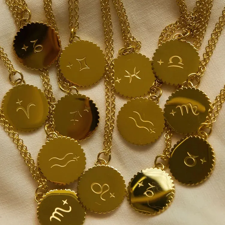 2020 nuovo arriva collana con ciondolo segno zodiacale in oro giallo in acciaio inossidabile collana personalizzata con incisione a moneta personalizzata per le donne