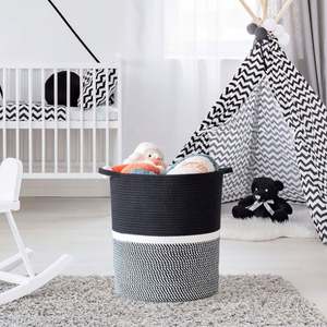 Factory Direct Large Cotton Rope Basket <b>Tall</b> Woven Foldable Nursery Hamper <b>Bin</b> for Storage Nursery Blanket <b>Bin</b> - Product Image 4