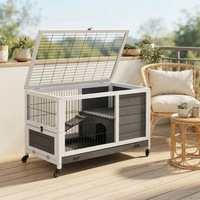 Cages intérieures pour lapins, enclos pour cochons d'Inde, toit ouvrable, roues, blanc