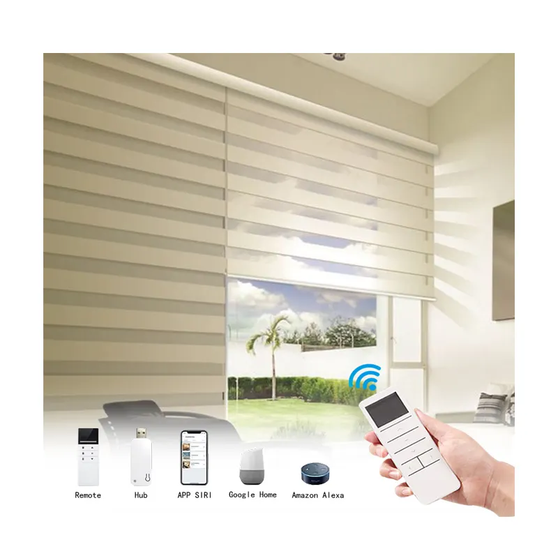 100% Black-Out Licht Blocker Ramen Blind Met Elektrische Motor Wifi Controle Zebra Blind Stof Schaduw Jaloezieën