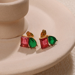 <strong>Aesthetic</strong> 18K Gold Plated Geometrical Cubic Zirconia <strong>Earrings</strong> Fashionable Luxury Stainless Steel Stud <strong>Earring</strong> for Women - Product Image 2