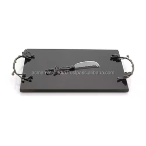 Elegante tabla de cortar de mármol con mango de acero inoxidable, perfecta para cortar y preparar alimentos en hoteles y utensilios de cocina - Product Image 3