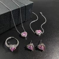 Conjunto de Joyería Clásica al por Mayor, Elegante Juego de Collar con Colgante de Corazón de Circonio, Aretes y Anillo para Mujer, Ideal para Regalos de Boda y Fiestas