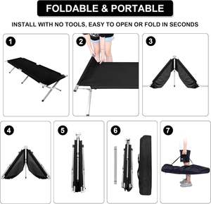 Tempat Tidur Lipat Camping Berkualitas Tinggi untuk Aktivitas Luar Ruangan, Hiking, Bahan Oxford 600d yang Kuat dan Ringan, Rangka Aluminium untuk Dewasa - Product Image 5