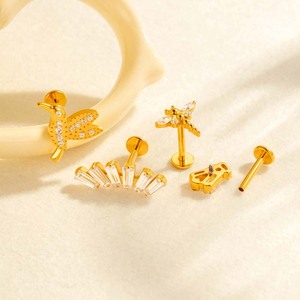 Hengsen ASTM F136 Titanium 16G Internally Threaded Flat Back Stud Earring Zircon <strong>Ear</strong> Lobe Cartilage Helix Piercing Jewelry