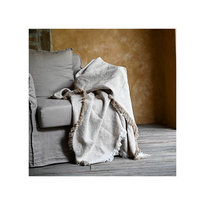 The Anti-static Yarn Dye <strong>Neutral</strong> Oatmeal Linen <strong>Throw</strong> with Fringes - Product Image 1