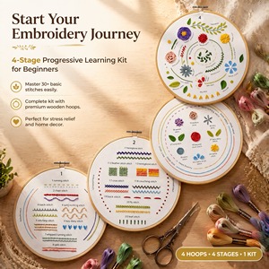 Kit <span class=keywords><strong>de</strong></span> Bordado <span class=keywords><strong>de</strong></span> Algodón DIY <span class=keywords><strong>de</strong></span> 4 Piezas para Principiantes Adultos, Práctica <span class=keywords><strong>de</strong></span> Más <span class=keywords><strong>de</strong></span> 30 Puntadas, Tema Floral, Muestras Estampadas para Coser a <span class=keywords><strong>Punto</strong></span> <span class=keywords><strong>de</strong></span> <span class=keywords><strong>Cruz</strong></span> - Product Image 2