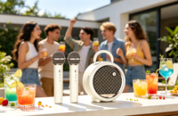Haut-parleur karaoké portable TWS avec 2 micros sans fil, Jelly 6.0 Bluetooth 10W 2000mAh Audio rechargeable