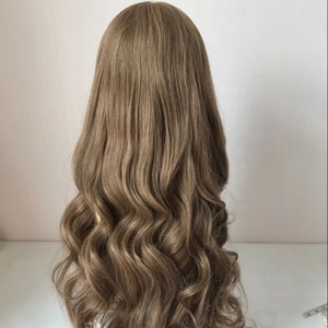 Parrucche all'ingrosso originali in capelli umani brasiliani Remy con base in seta trasparente, stile a strati in pizzo francese, biondo scuro con riflessi, lunghe - Product Image 3