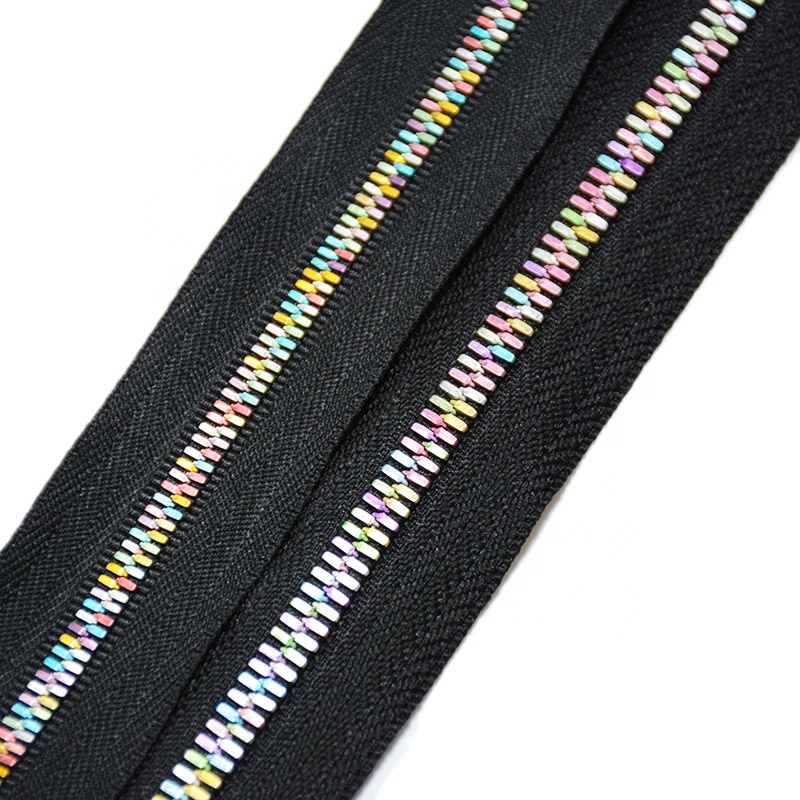 Длинная цепочка на заказ, радужная молния для курток, зубцы кукурузы, металлическая молния, рулон, декоративные многоцветные зубья, Краска Металл, черная латунь