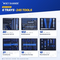 Ensemble d'outils de mécanicien 245 pièces avec chariot à outils roulant à 7 tiroirs, plateaux en mousse EVA, jeu de clés à douilles et clés dynamométriques, chariot à outils de garage