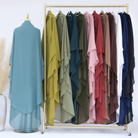 Khimar à volants superposé pour femmes musulmanes malaisiennes et turques, Hijab uni, Jilbab Abaya en mousseline de soie, longue robe maxi à 2 couches