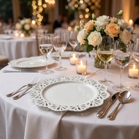 Ensemble d'assiettes à dîner en céramique blanche au design ajouré élégant, assiettes de présentation pour mariage, assiettes décoratives de table