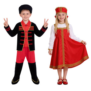 Traje tradicional ruso para niños, ropa de actuación, sombrero de terciopelo rojo y negro, camisa, pantalones, zapatos para fiesta de carnaval, baile - Product Image 2