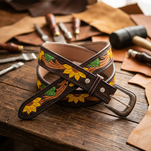 Ceinture décontractée pour homme en cuir véritable BS INTERNATIONAL, style indien traditionnel, faite à la main, en cuir de vache, boucle en acier, écologique - Product Image 2