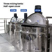 Machine de fabrication entièrement automatique pour le mélange et l'homogénéisation de savon liquide, shampoing, gel capillaire et gel douche, avec chauffage et cuves de mélange