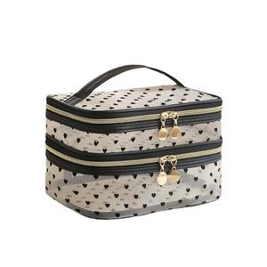 Mesh <b>Makeup</b> Bag Large Capacity Double Layer Travel Cosmetic Storage <b>Case</b> With Zipper Handle For Trip Use - Product Image 5