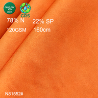 Tissu jersey tricoté à la machine double face, respirant, brossé, recyclé certifié GRS, 120 GSM, poids moyen, 78% nylon recyclé, 22%
