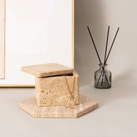 Organisateur de bijoux en marbre nordique collier porte-panier en pierre boîte de rangement avec couvercle étui à bijoux en travertin beige