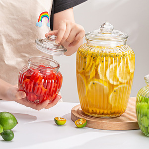 Thickened Glass Airtight <b>Jar</b> Large Capacity Cylinder Shape Solid Color With Plastic Lid For <b>Pickling</b> Storage Household Use - Product Image 1