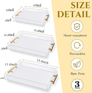 Bespoke rõ ràng Acrylic trang trí Ottoman Bàn cà phê khay với vàng kim loại xử lý thực phẩm Trà Trái Cây khay bữa ăn tối phục vụ khay - Product Image 2