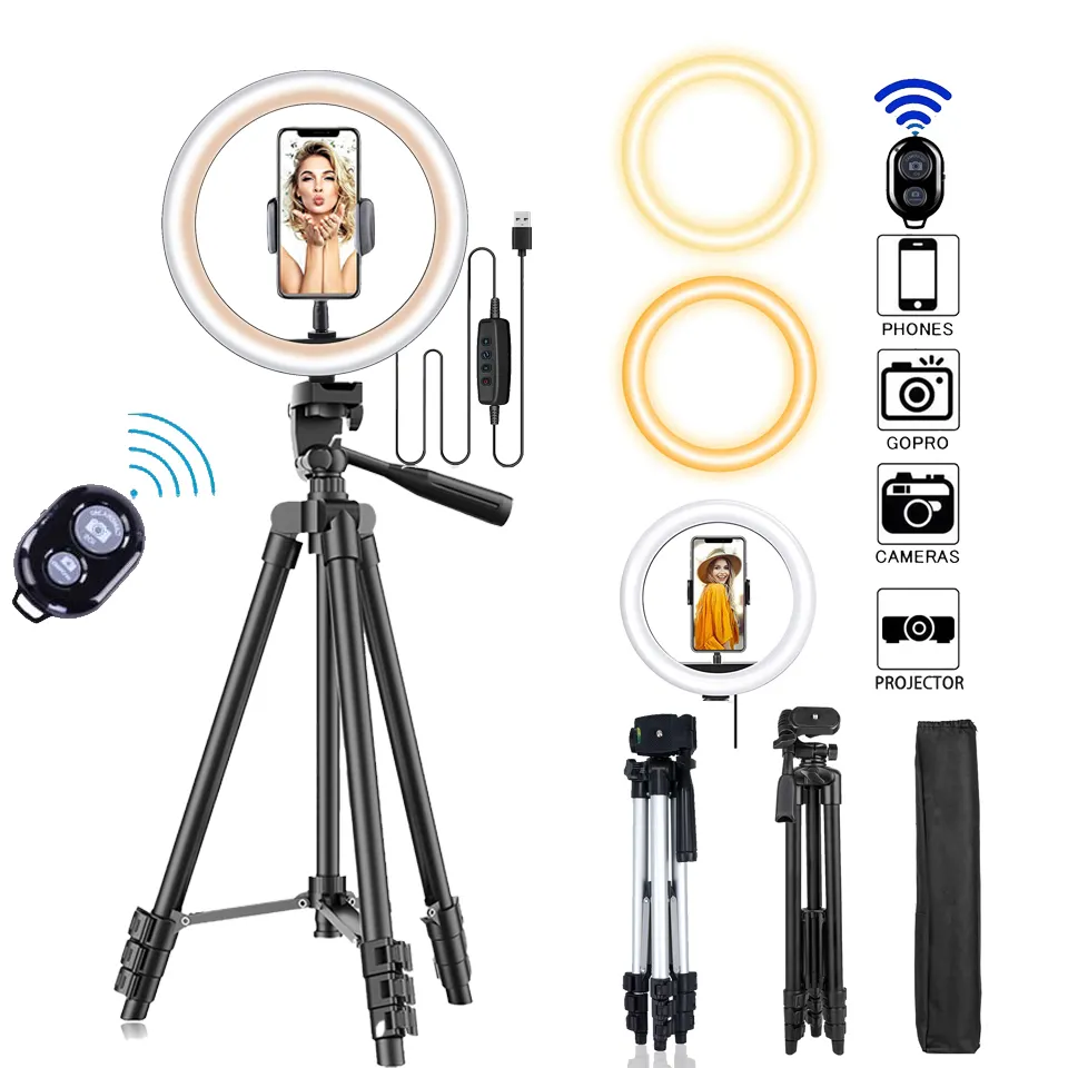 Led Lights Selfie Ring Lamp with Tripod for Phone Holder Round Ring Lamp Remote Shutter Photography Tripod Kit TikTok Makeup
