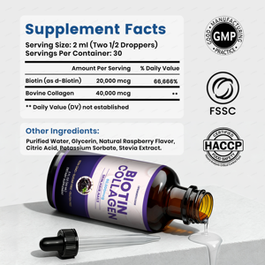 Gocce Liquide di Collagene Certificato con Biotina per Capelli, Pelle e Unghie, Supporto per Adulti, Personalizzabile, Certificato GMP HACCP FSSC - Product Image 4