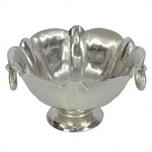 Bac à glace sur pied argenté avec poignées, décoratif moderne pour bar à domicile, refroidisseur de champagne et de vin, présentoir de vaisselle, bac à glace en aluminium pour fêtes - Product Image 1