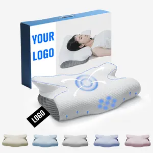 HNOS Slow Rebound Hot Sale Custom Contour Cervical Foldable Orthopedic Neck Memory Foam Sleeping Bed Pillow With Removable Cover