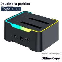 USB tipo C 3,1 a SATA Dual Bay RGB efecto de lámpara Base de disco duro 2,5/3,5 pulgadas HDD SSD carcasas de disco duro externo