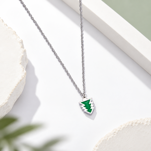 Collar con Colgante de Árbol Verde, Acero Inoxidable, Tono Plateado, Cadena de Caja de 400 mm + Extensor de 50 mm, Joyería Unisex para Uso Diario - Product Image 1