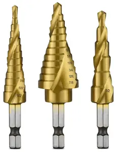 T-4 ชุด 7 ชิ้นของไทเทเนียม Hss ขั้นตอนเจาะบิตชุดซัพพลายเออร์ 7 ชิ้น Hss ขั้นตอนเจาะบิตเลื่อยเจาะบิตชุด