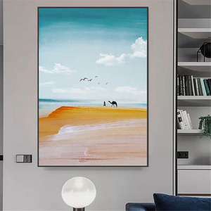 Dipinto a Mano 100% Paesaggio del Deserto per Decorazione Soggiorno, Cielo Blu, Mare, Cammello, Gabbiano, Dipinto a Olio su Tela, Arte Murale Paesaggistica - Product Image 6