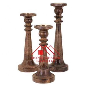 Lot de 3 bougeoirs en bois de mangue à vendre pour bar et restaurants à domicile - Product Image 4