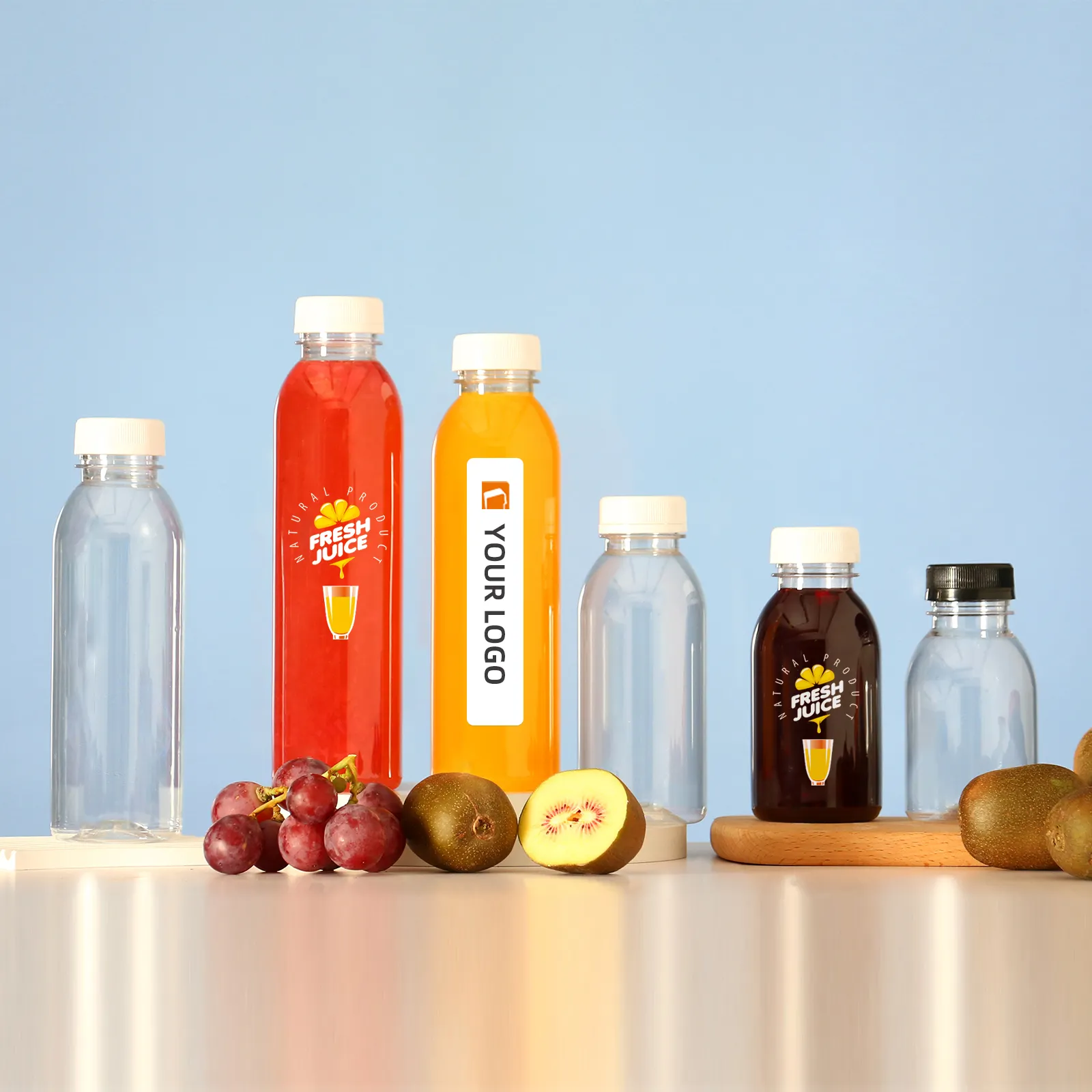 飲料ボトル200〜500ml透明丸型PETミネラルウォーターボトル使い捨てプラスチック飲料ジュース