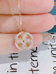 18K מוצק זהב VS טבעי יהלומי <span class=keywords><strong>4</strong></span> עלה תלתן תליון שרשרת עלה זהב מעודן נשים סיבוב קסם שרשרת - Product Image 4